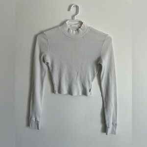 Aritzia TNA Mockneck Waffle Long Sleeve Crop Top